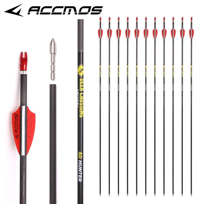 6/12pcs Pure Carbon Arrows spine 250 300  350 400 500 600 700 800 900 1000 ID 4.2mm 31 inches Archery Hunting Shooting