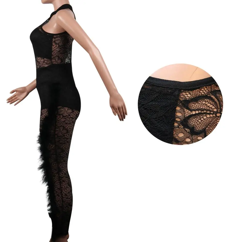 BKLD Rompertjes Womens Jumpsuit Mode Nieuwe Feather Lace Patchwork 2019 Kleding Vrouw Zomer See Through Black Sexy Club Jumpsuits