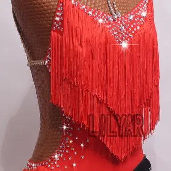 拉丁舞比賽服裝裙裝,鑲鑽成人兒童流蘇多種顏色可選,紅白相間 10 最佳銷售 拉丁舞比賽服裝 - №8