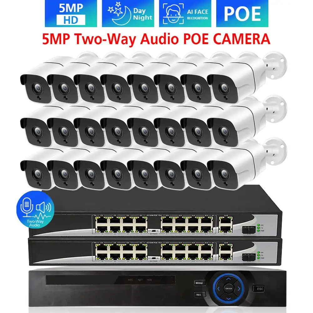 

TOPROHOMIE H.265+ 32CH 5MP AI Face Record 4K HDMI NVR 24x5MP security Two Way Audio POE IP Camera System Video Surveillance Kit