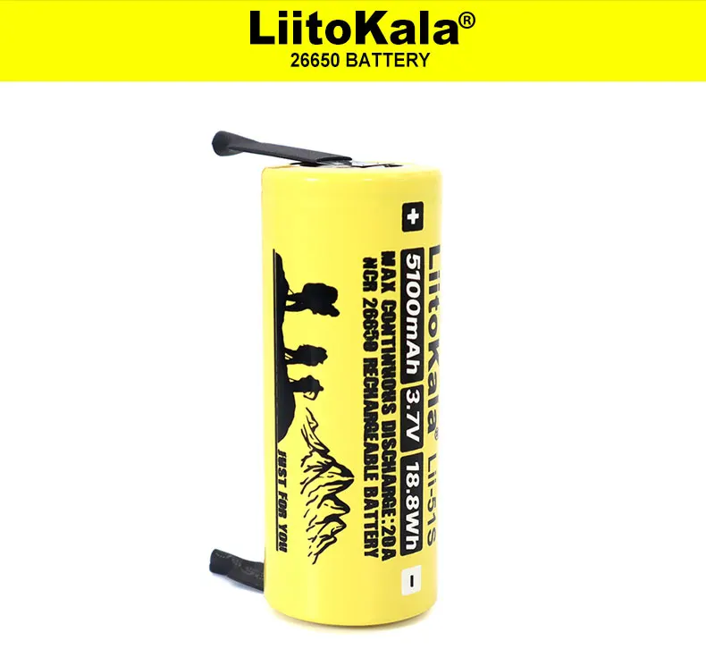26650 5100mAh Li-ion 3.7v Bateria Recarregável 20A Descarga 3.6V baterias de Energia + Folhas de Níquel DIY Grande capacidade de energia de backup