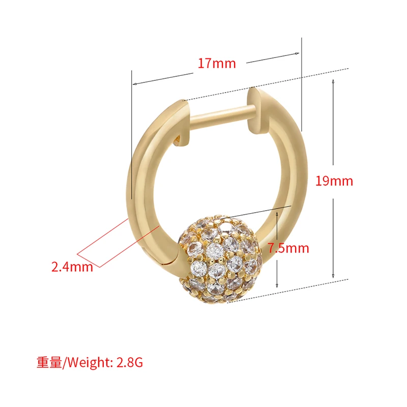 ZHUKOU One Pair 17x19mm CZ crystal small hoop earrings with balls for women lady Brass popular earring hoop jewelry model:VE169 image 5