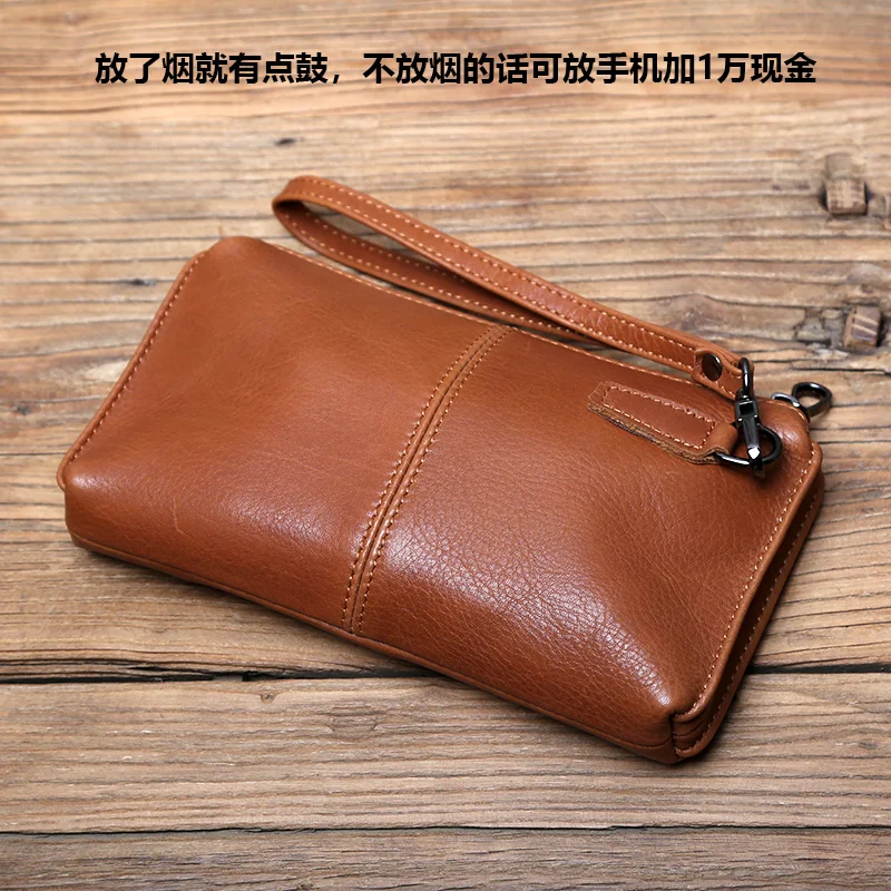 NZPJ männer Leder Lange Brieftasche Erste Schicht Rindsleder Zipper Clutch Tasche Retro Bank Karte Fall Weichem Leder Telefon Fall münze Fall – Detail 8