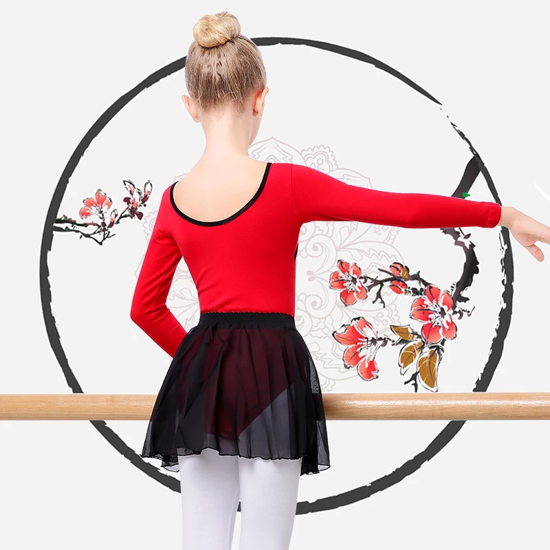 Girls Kids Ballet Dance Leotard Tutu Suit Red Black Dance Dress Lyrical Girls Chinese Knot Cotton Ballet Dance Wear Clothing