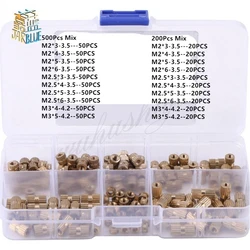50pcs/200pcs/500pcs M2 M2.5 M3 Brass Knurl Insert Nuts Threaded Assortment Set Kit with Plastic Box