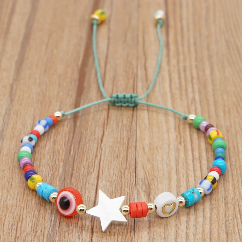 Go2Boho Eye Bracelet Star Charm Rainbow Beaded Bracelets for Women Heishi Disc Colorful Beads Fashion Pulseras Jewelry