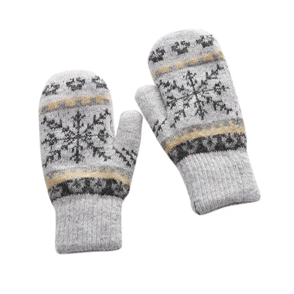 Fashion Lady Winter Warm Mittens Women Knitted Christmas Snowflake Plus Velvet Thick Driving Windproof Full Finger Gloves H52