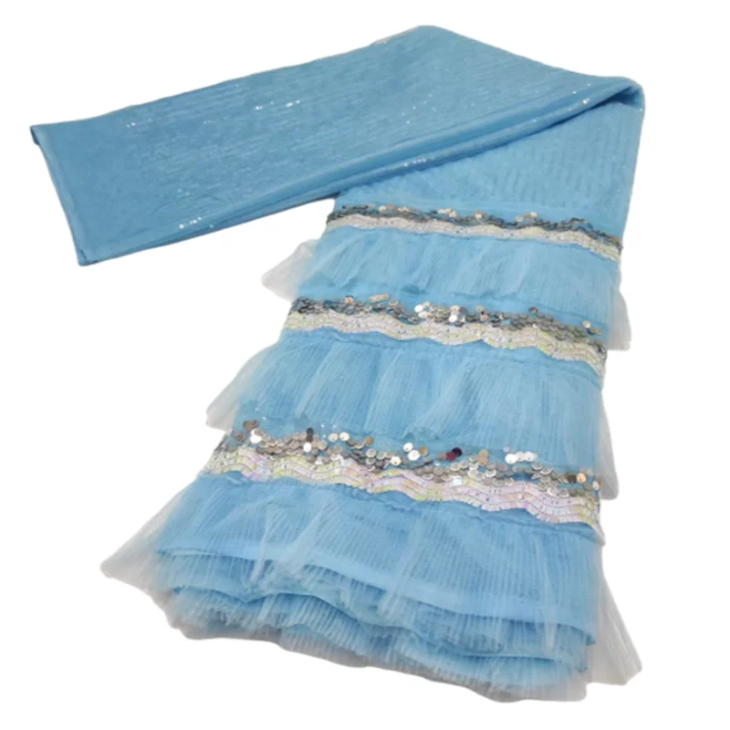 

Blue african lace fabric nigerian lace fabric with sequins french tulle lace fabric 2020 high quality for wedding dress