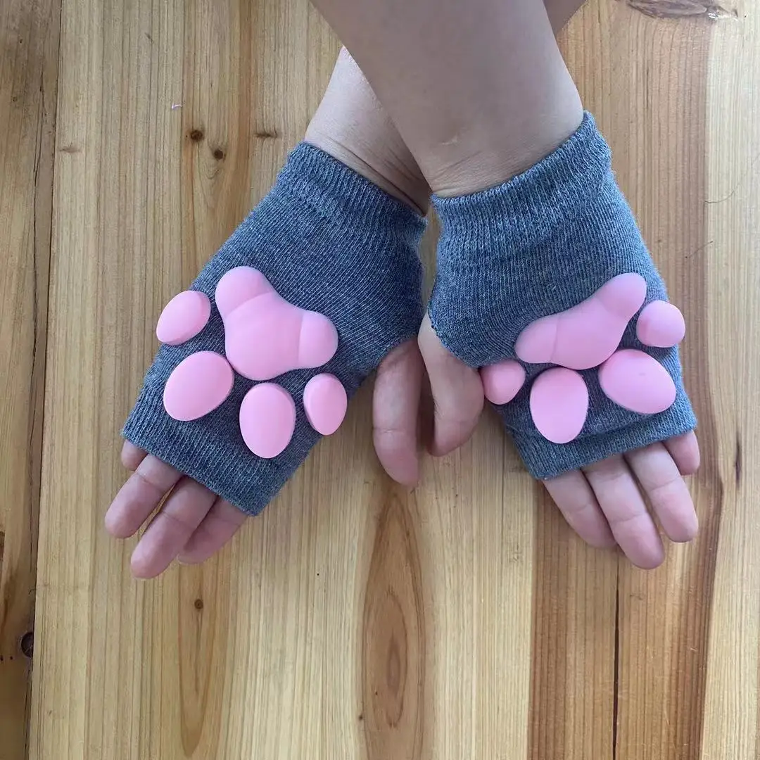 

Cosplay 3D Silicone Cat Paw Gloves Socks Stockings Kitten Fingerless Mittens Pawpads Gloves Women Girls Halloween Decoration