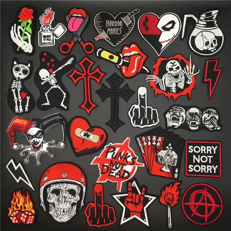 Cross Punk Patches Appliques Embroidered Iron on Patches Clothes Stripes Diy Badges Clothing thermoadhesive patches