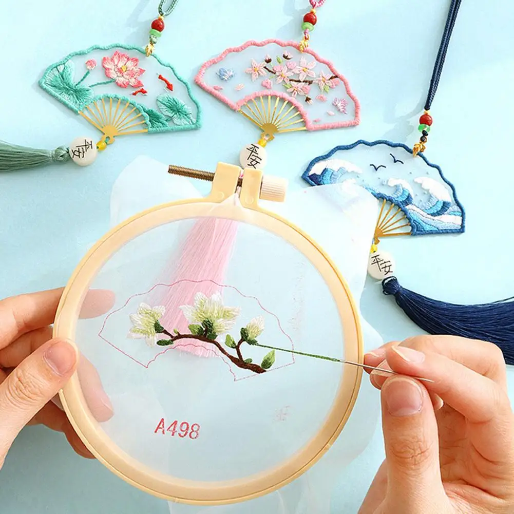 DIY Hand Embroidery Bookmark Key Chain Material Package Embroidery Starter Kit Threads Handmade Pendant Sewing Tool for Home Car