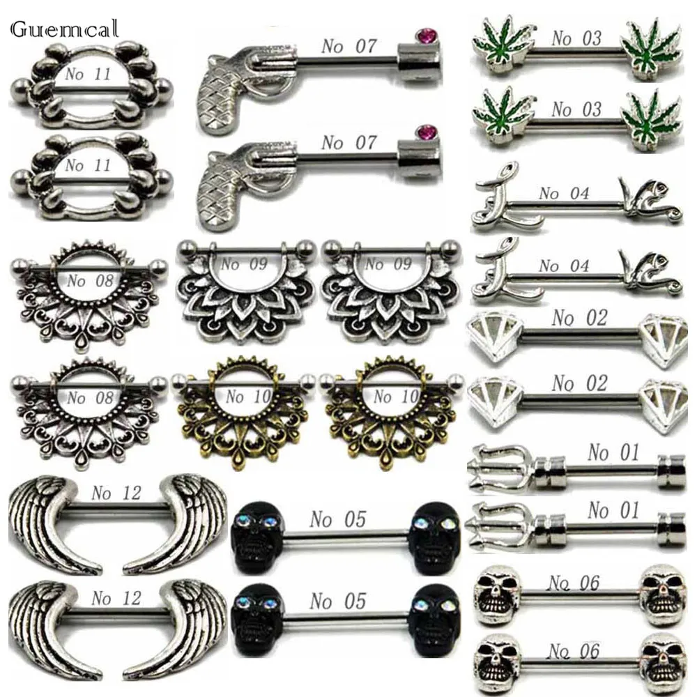 

Guemcal 2pcs Fashion Trend Retro Skull Wings Breast Ring Body Piercing Jewelry