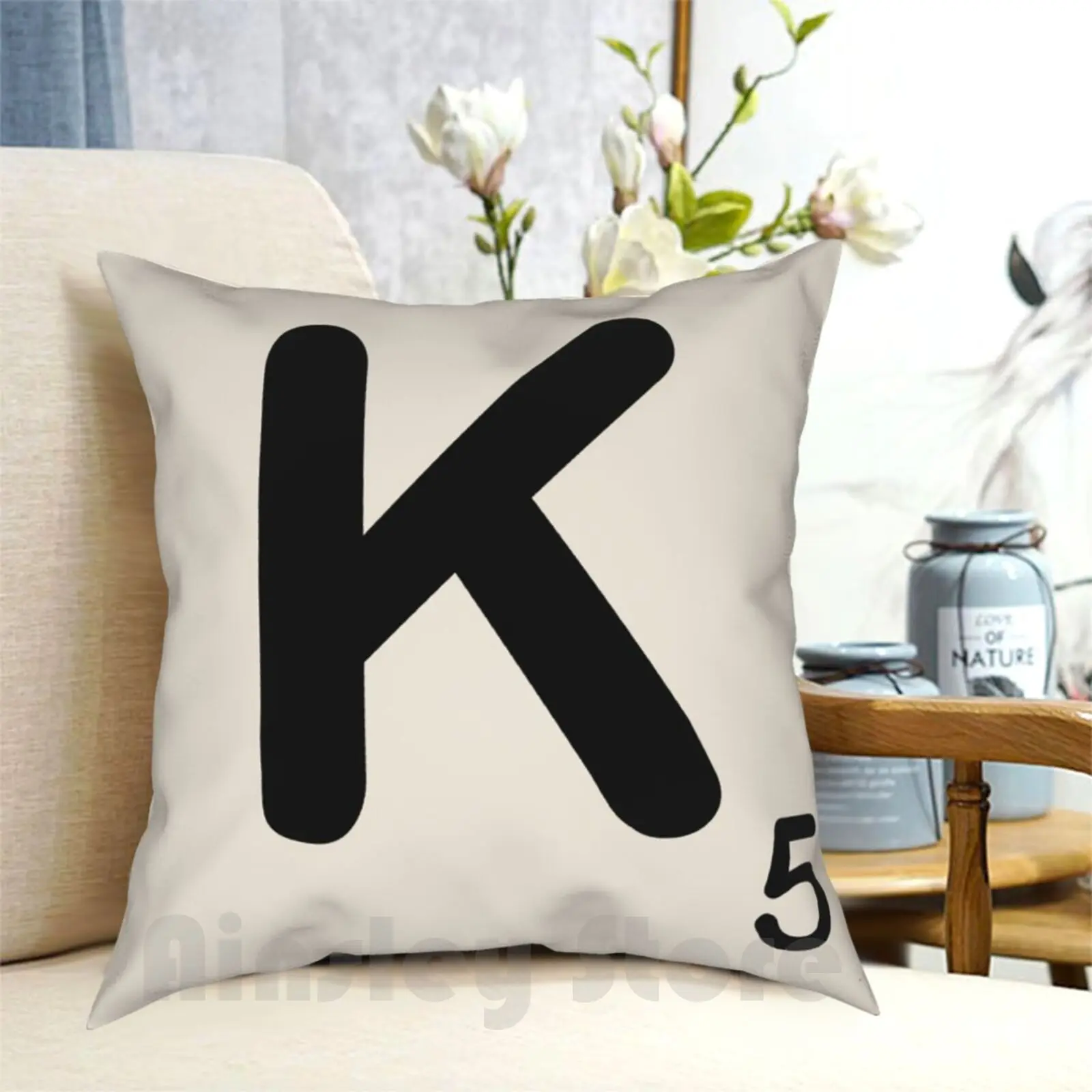 Scrabble Tile K Pillow Case Printed Home Soft DIY Pillow cover Scrabble Tile Letter Letters Spell Geek Geeky Nerd Nerdy