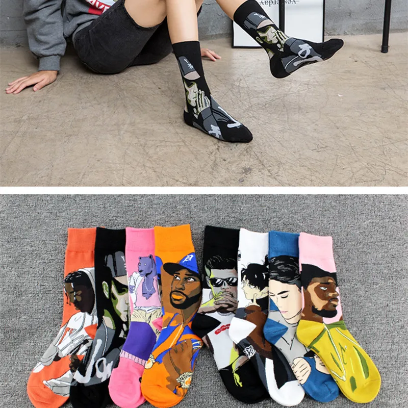 1 pair Fashion Harajuku High Quality Creative cartoon skarpety sewing pattern  funny  men and women personality anime socks