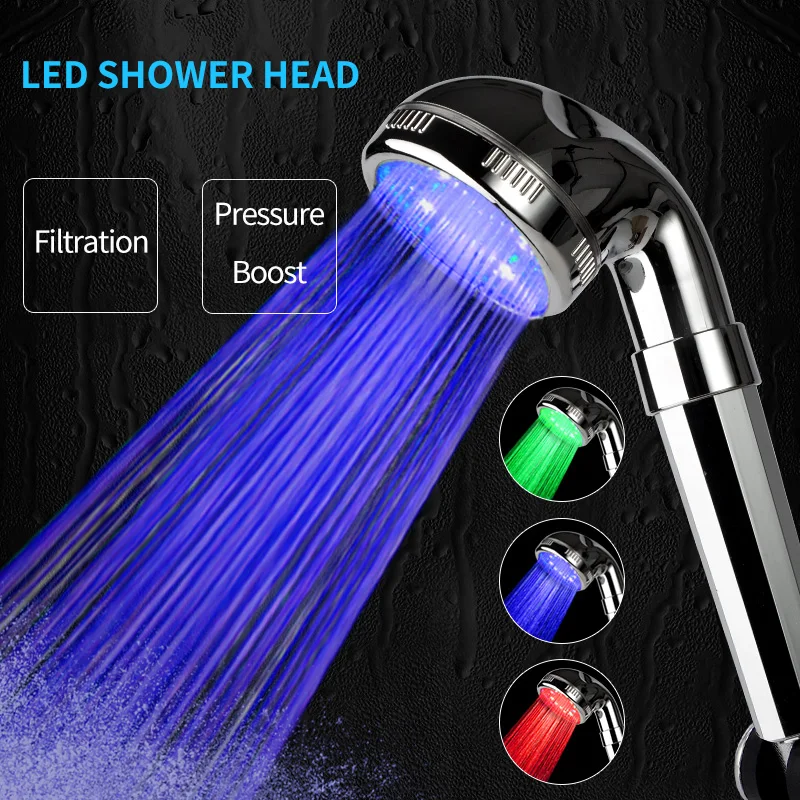 ZhangJi Multi-layer Electroplate Temperature Sensor Shower Head Water Power Colorul LED Bathroom Accessories Shower Head