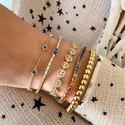 Summer Fashion Micro Pave Cubic Zirconia Good Luck Happy Smile Face Disc Charm Bangle Bracelets For Women Birthday Gift Jewelry