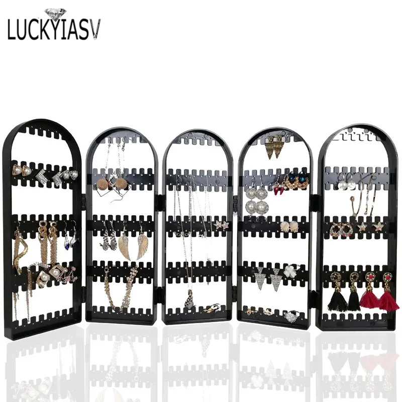 120/180/240/360holes Plastic Clear Earrings Studs Display Rack Folding Screen Earring Jewelry Display Stand Holder Storage Box