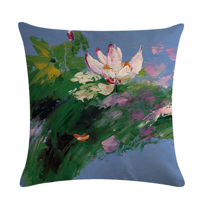 Western Classical Flower Cushion Cover Oil Painting Advanced Gray Tone Pillowcase Studio Flower Pillow Square Fittings 18inx18in