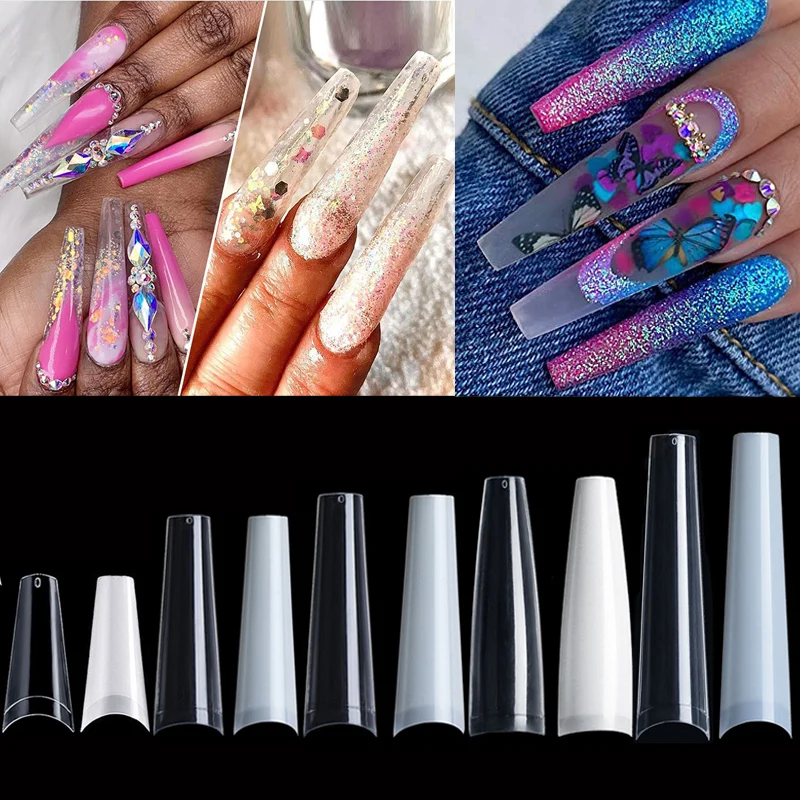 500Pcs Non C-Curve XXL Long Acrylic Nail Tips Coffin False Nails Professional Square Press On Tip French Manicure Acrylic Supply