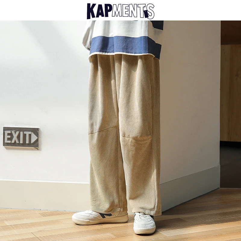 KAPMENTS Men Corduroy Harajuku Wide Leg Pants 2023 Overalls Mens Japanese Streetwear Sweatpants Male Korean Casual Joggers Pants