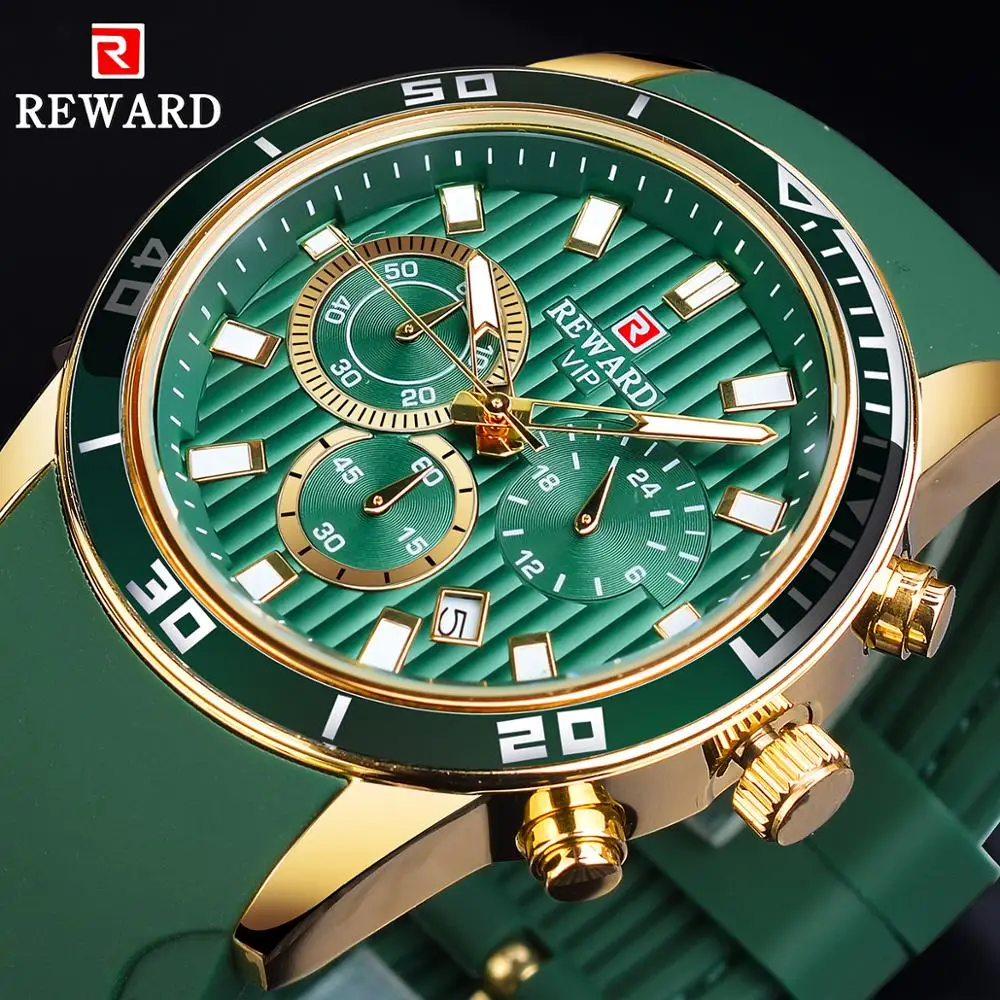 REWARD 2020 Fashion Green Dial Calendar Display Men Top Brand Luxury Design Military Quartz Sport Wrist Watch Male Clock Relogio