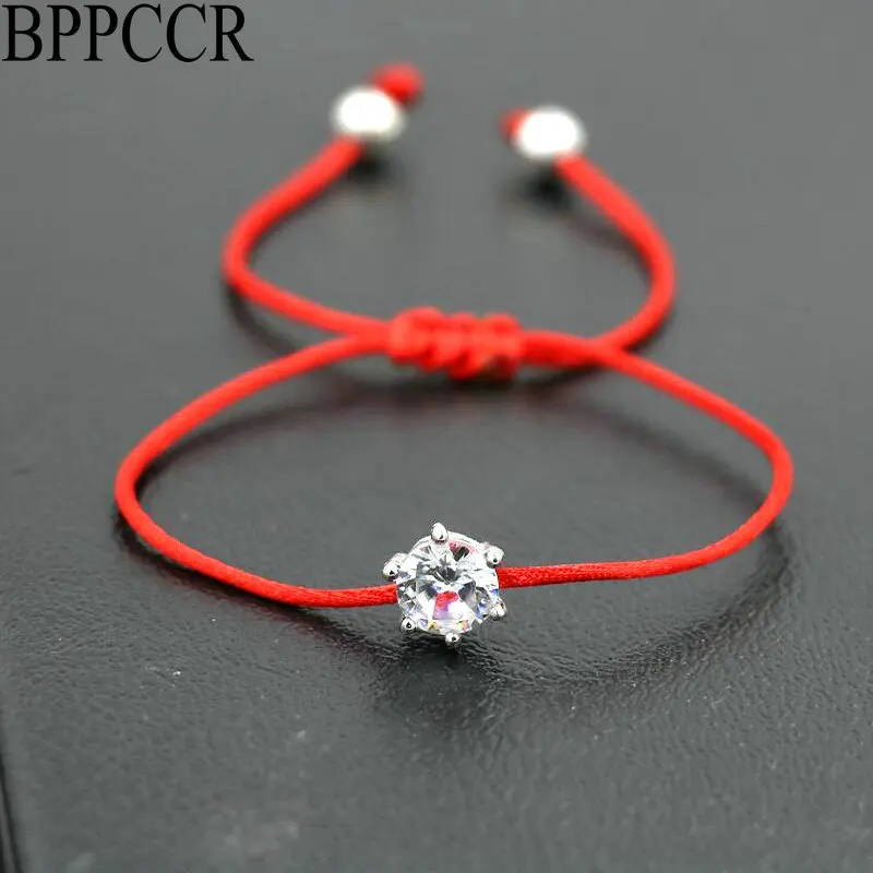 BPPCCR Women Silver Color Rhinestones Crystals AAA Zircon Lucky Braided Bracelet Thin Red Rope Thread String Bracelet Pulsears