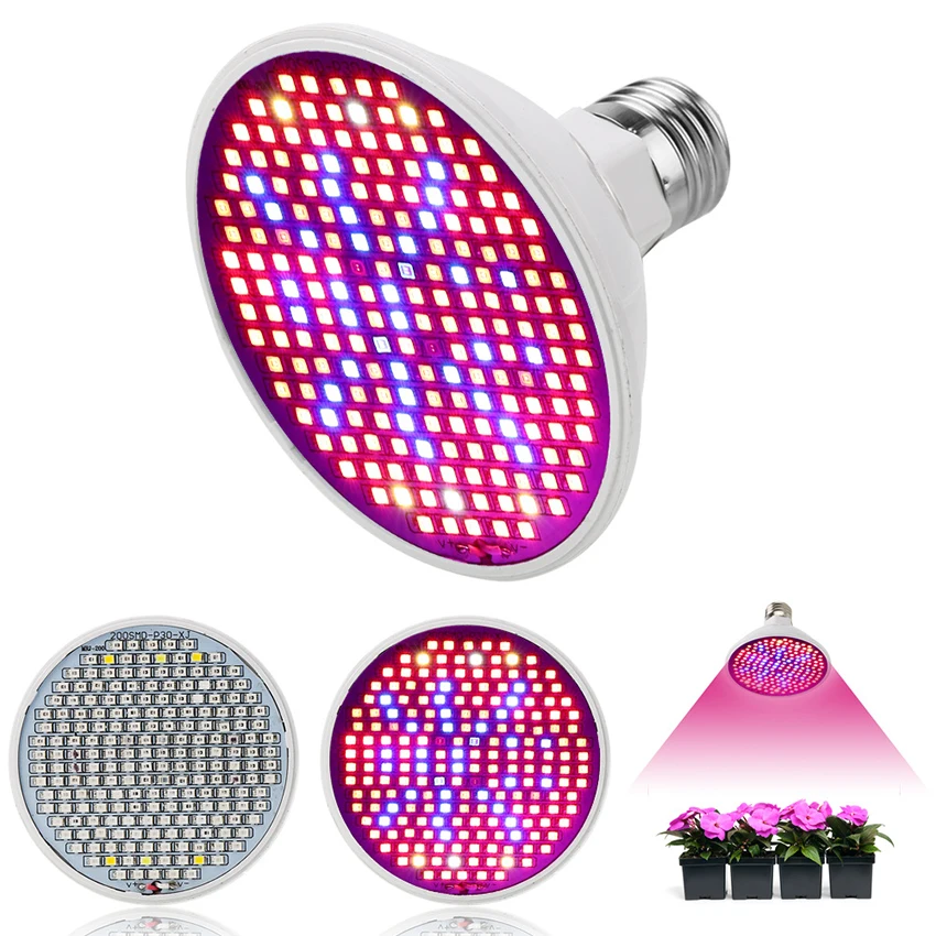 

6W LED Grow Light Bulb, E27 200LEDs Full Spectrum Plant Lights for Indoor Plants Hydroponics, Flowers, Vegetables, Greenhouse