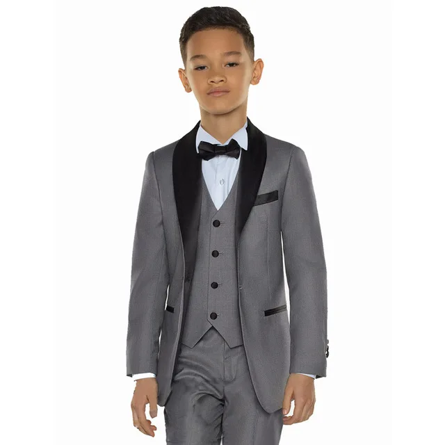 Trajes de novio para niño, trajes de 3 piezas en gris y blanco, esmoquin bonito para fiesta de boda para niños (chaqueta + Pantalones + chaleco + pajarita) 2023