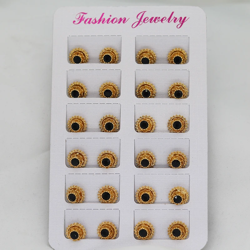 12pairs / lot, Ethiopian Small Earrings for Kids Dubai Copper 24k Gold Color African Arabic Jewelry for Girls Boys Party Gift