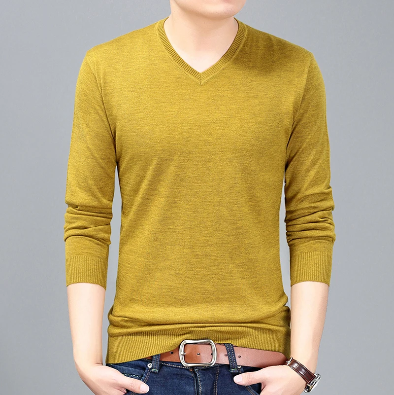 

Man Wool Sweater V-Neck Casual Male Thin Jumper V-Neck Solid Color Knit Shirts Long Sleeve Pullovers