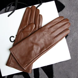 28cm Straight edition Men's glove Real Leather Sheepskin Middle long gloves Customizable Motocycle gloves Winter Warm Driving