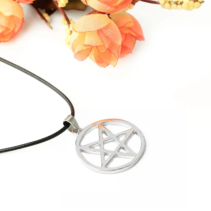 Black Butler Necklace Pentacle Pentagram Pendant Lucifer Satan Logo Sign Silver Color Supernatural Amulet Jewelry Men Wholesale view 4
