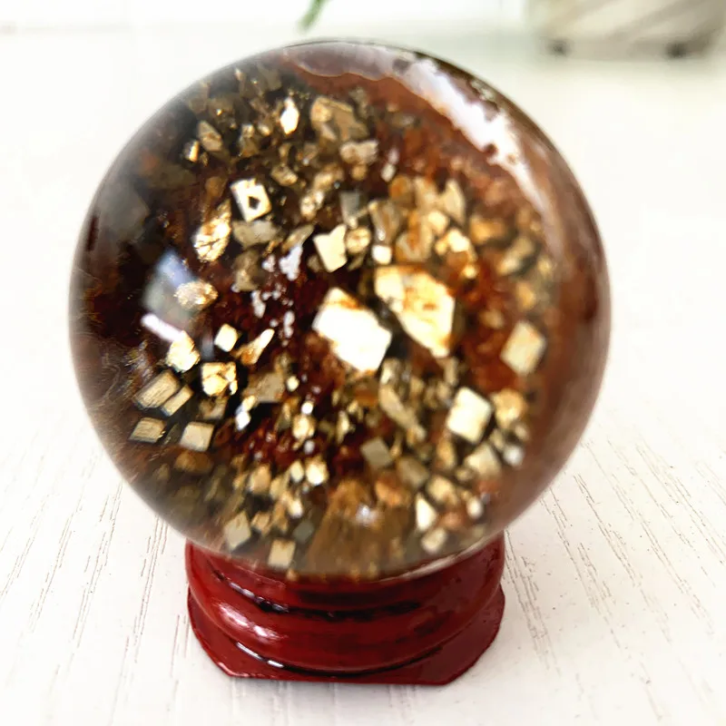 

Natural stones chalcopyrite and crystals sphere mineral healing Phantom Quartz ball reiki witchcraft supplies room decoration