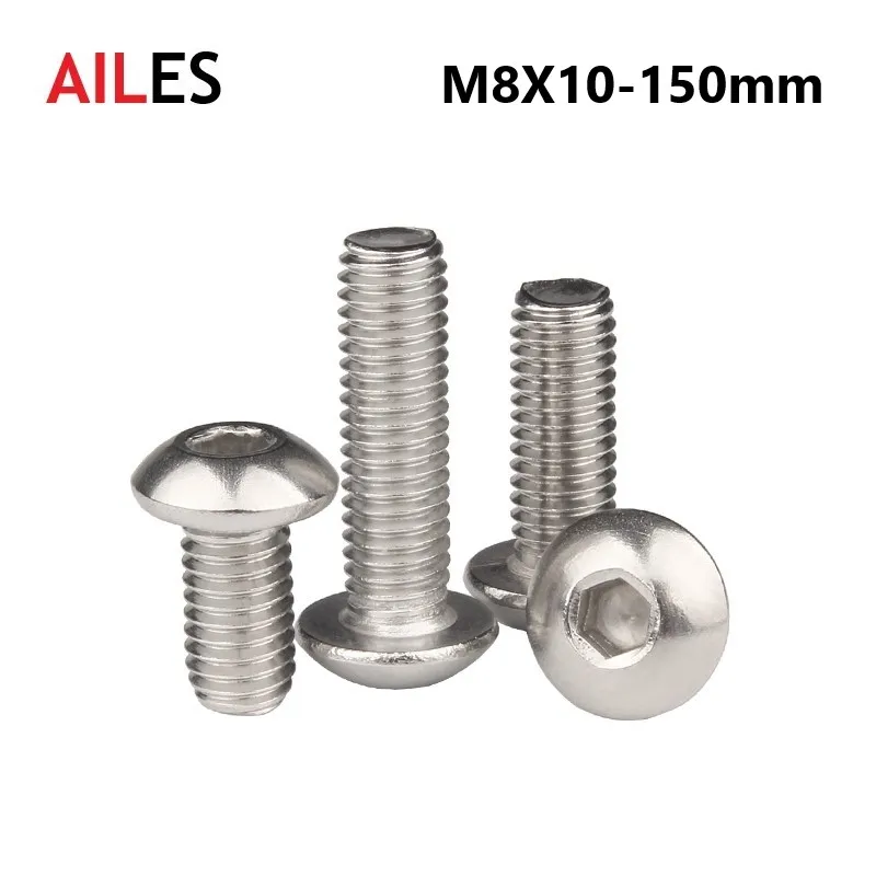 

8mm Hexagon Socket Button Round Head Screws A2-70 304 Stainless Steel M8X10 50 60 90 95 100 110 120 130 140 150mm Allen Bolts