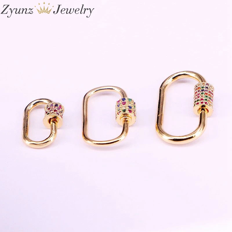 

6PS, Oval Screw Clasp CZ Micro Pave, Screw Clasp Carabiner Lock, Interlocking Clasp, Pave Oval Shaped Lock Clasps