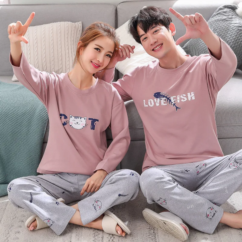 Cotton Lovers pajamas Sets Cartoon Couple Men home clothes Short Sleeve Woman Nightgowns Indoor Clothing Pyjamas Women Sleepwear