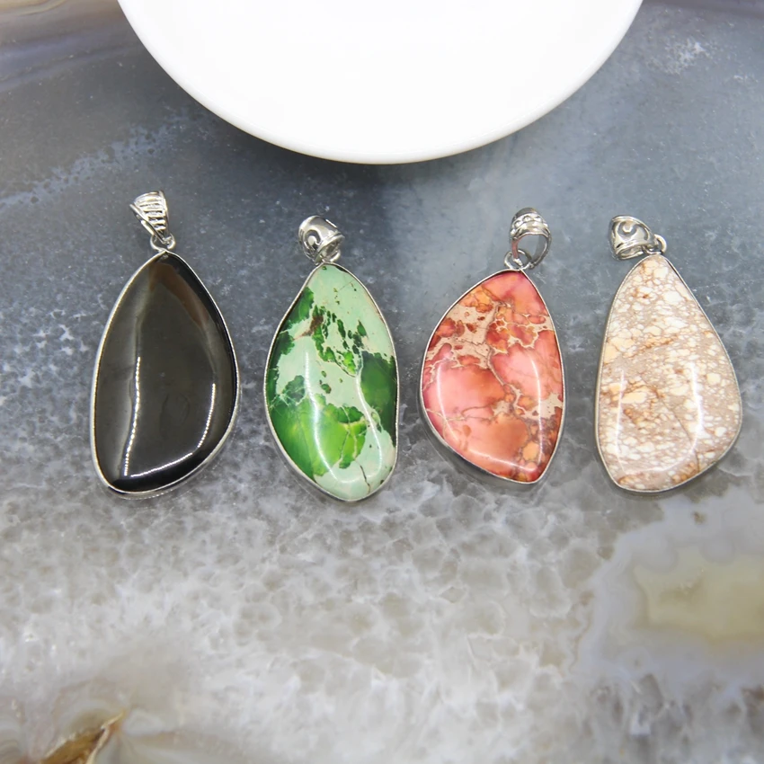 

1pcs Simple Stylish Natural Emperor Stone Irregular Slab Pendant,Sea Sediment Imperial Jaspers Necklace DIY Jewelry Accessories