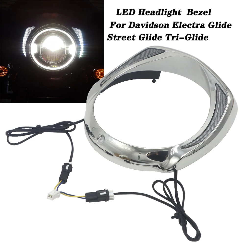 Motorcycle LED Headlight Lamp Trim Ring Bezel Fit For  Davidson Electra Glide Street Glide Tri-Glide Ultra Limited Low