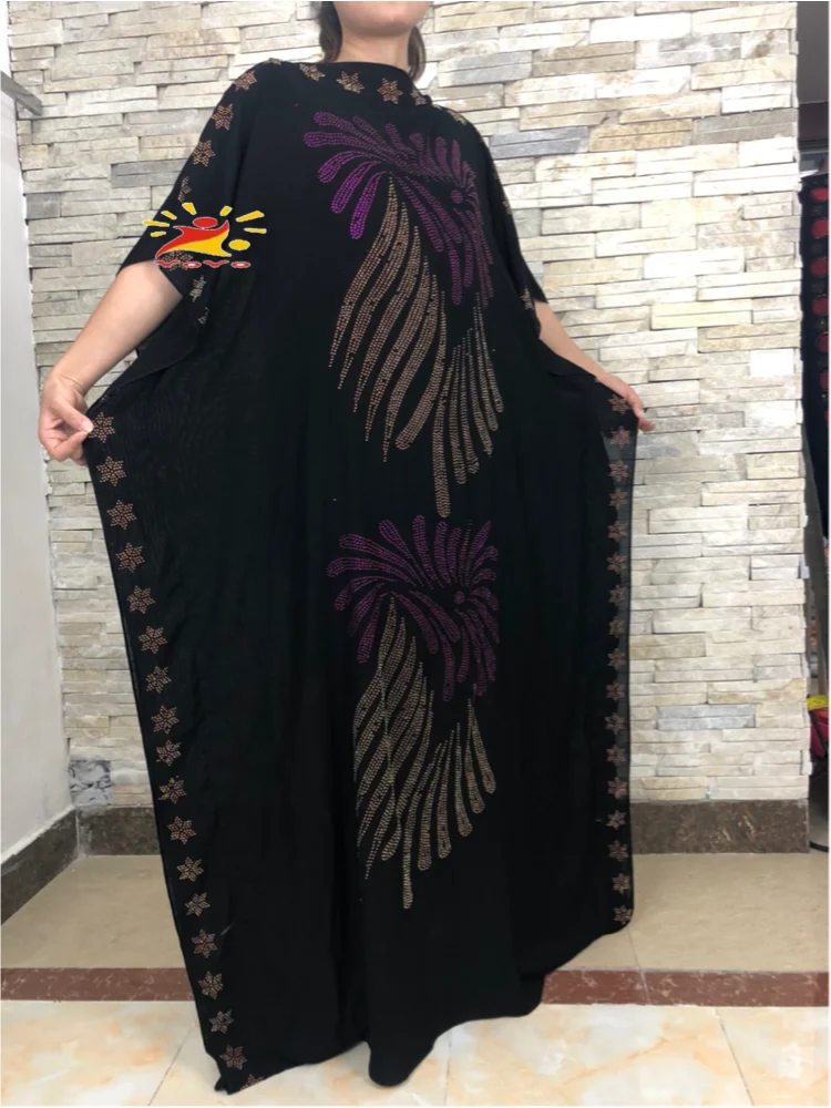 Fashion Africa style Abaya Long Dashiki Diamond  Islamic  Black Dress with scarf Loose Muslim Robe For African Lady HB090