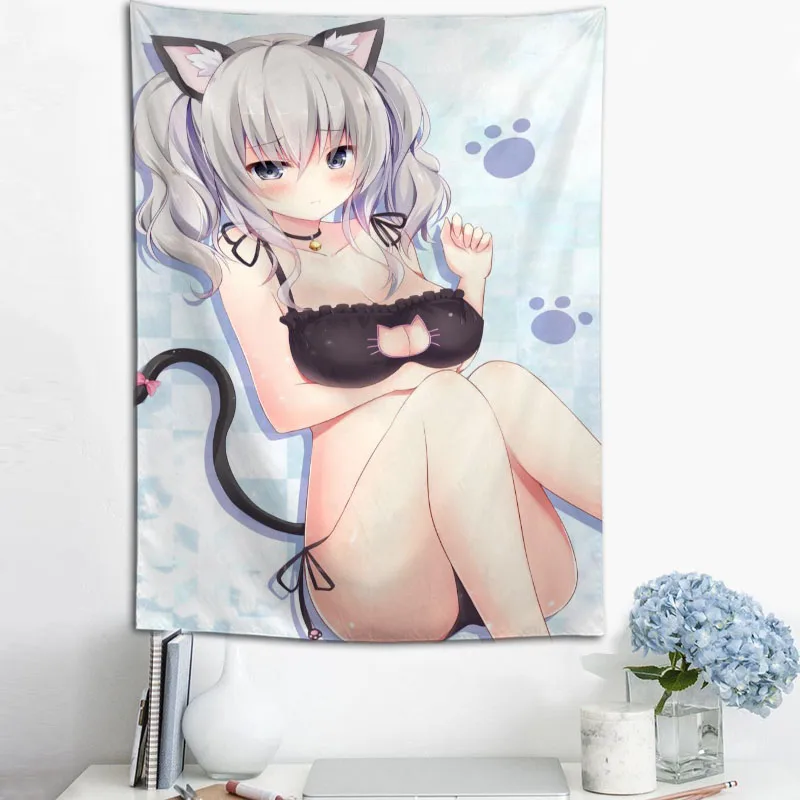 

Hot Sale Custom High Quality Anime Cat Girl Wall Hanging HD Landscape 3D Printing Digital Printing Home Decoration Tapestry