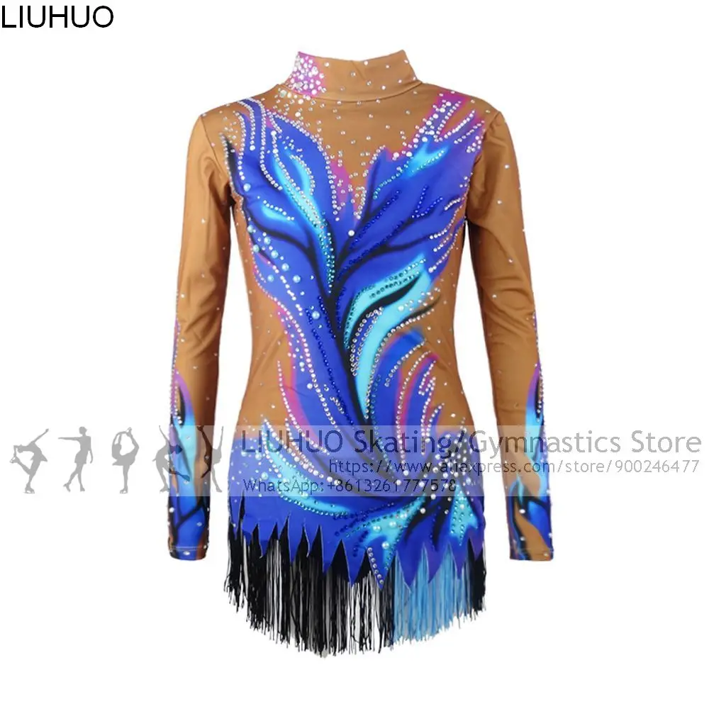 Girls Rhythmic gymnastics leotards girls performance suit Ice Skating dress Ballet Dance Sleeves