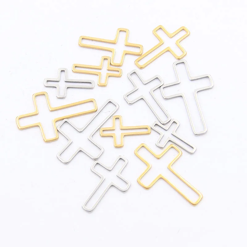 20pcs 3 Size Cross Charm 2 Color Stainless Steel Pendant Open Bezels Hollow Pressed Resin Frame Mold Bezel DIY Jewelry Making