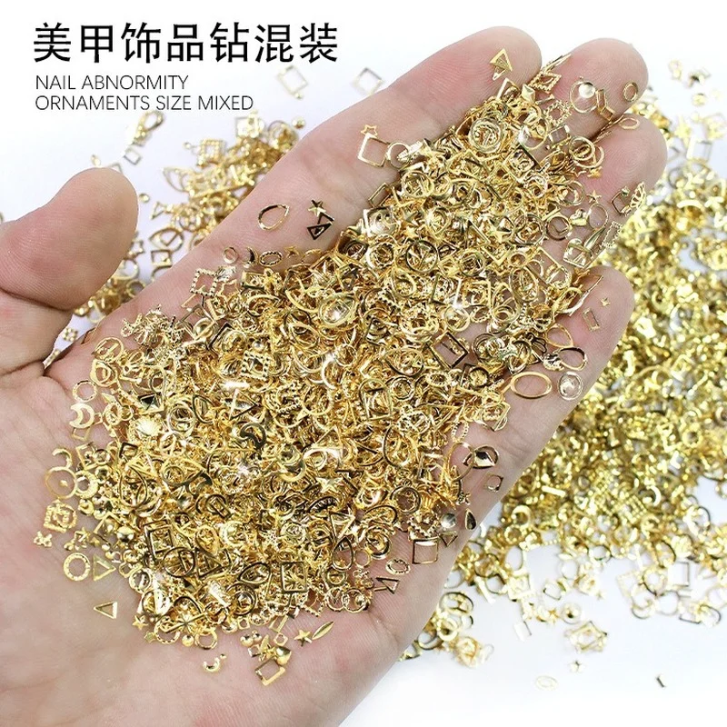 500Pcs Nail Art Gold Frames Hollow Rhinestones Metal Multi-Shapes Nail Metal 3D Charms For Manicure Gel Polish Nail Supplies