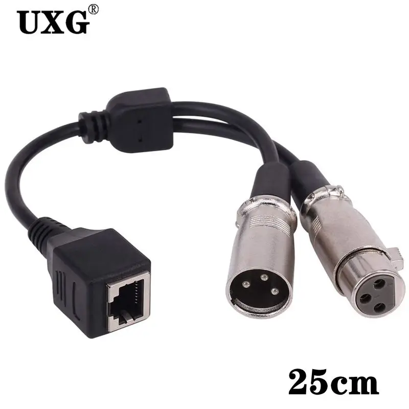 Dual XLR 3Pin Male To RJ45 Female Audio Network Interface Female To XLR 3pin Female Audio Signal Transmission Short Cable 25cm