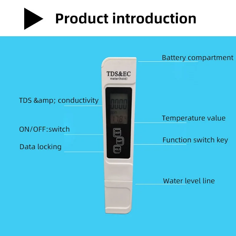 ปากกา TDS ปากกาทดสอบคุณภาพน้ำในครัวเรือน EC มูลค่าการวัดความแม่นยำสูงสาม Conductivity Meter Aquarium ความแข็ง