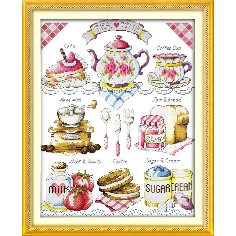 Cake Afternoon Tea Cross Stitch Set 14CT 11CT Printed Canvas Embroidery Sewing Kit DMC Count Chinese Cross Stitch Kit DIY Crafts