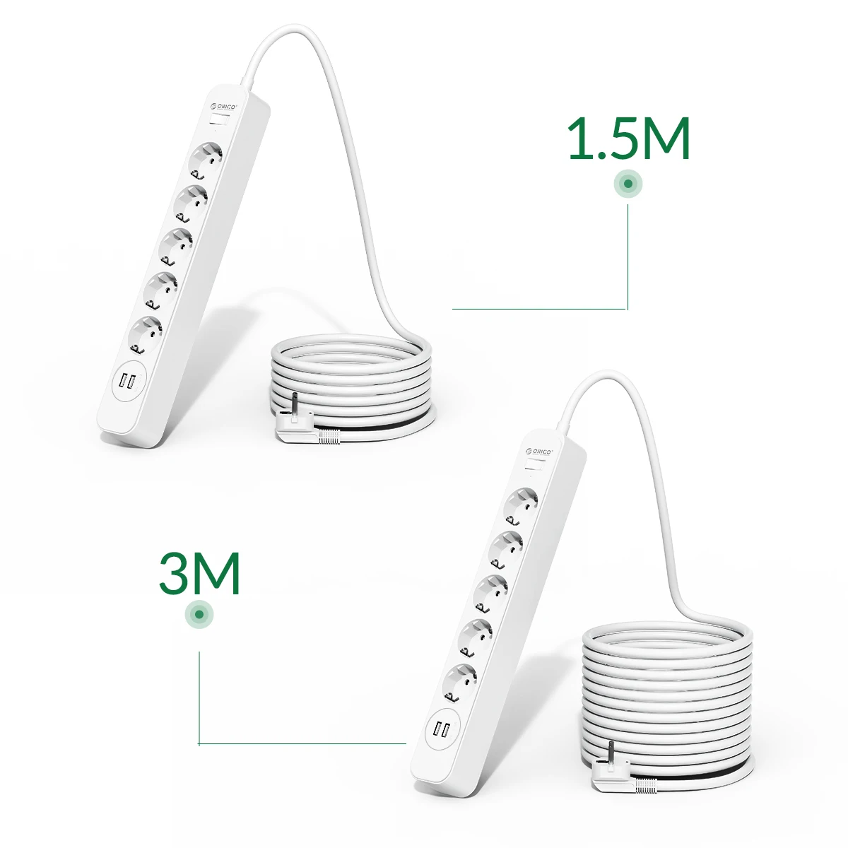 ORICO listwa zasilająca 3m kabel przedłużający gniazdo elektryczne z 2 portami USB do wielu gniazd domowych filtr sieciowy przeciwprzepięciowy