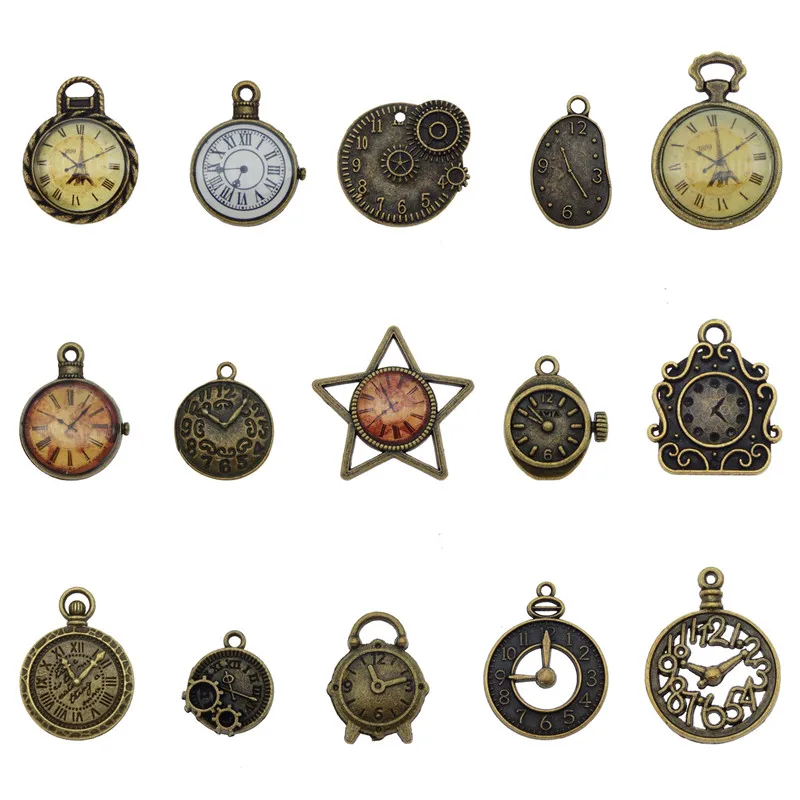 10PCS Mixed Clock Watch Face Charms Zinc Alloy Necklace Pendant Findings Jewelry Making Steampunk Accessory