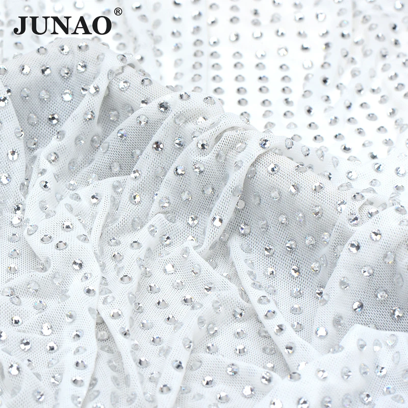 JUNAO 1x1.5 Meter Nude Mesh AB Glass Rhinestone Sheet Trim Crystal Applique Ribbon Elastic Strass Banding For Dress Decoration