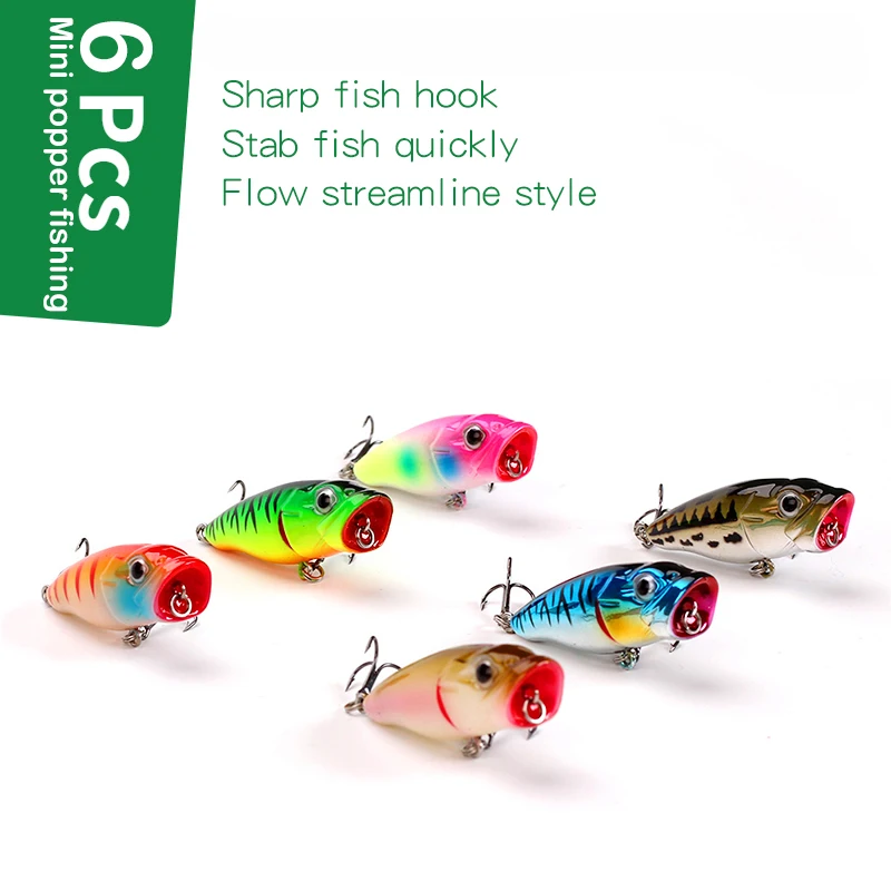 Banshee 6Pcs/Set Mini Popper For Fishing Wobbler Popers Topwater Fsihing Lure For Pike Bass Perch Hard Bait Artificial False